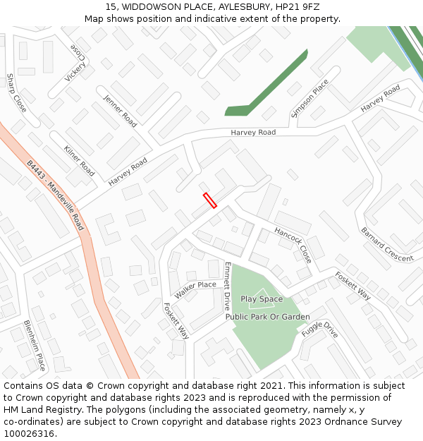15, WIDDOWSON PLACE, AYLESBURY, HP21 9FZ: Location map and indicative extent of plot