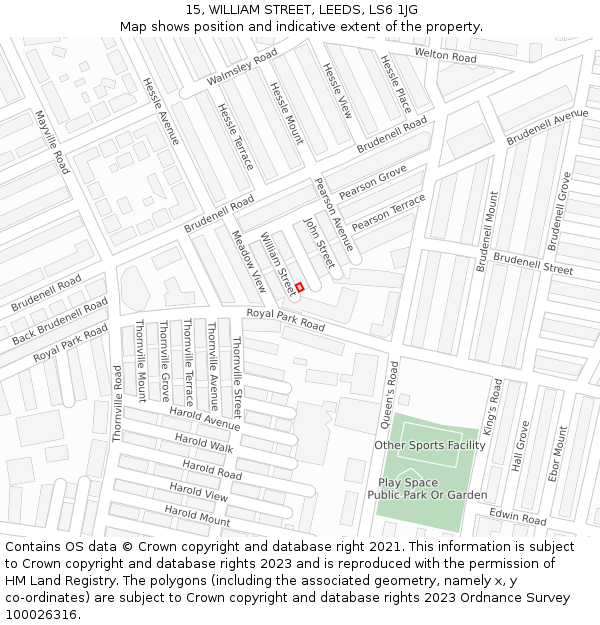15, WILLIAM STREET, LEEDS, LS6 1JG: Location map and indicative extent of plot