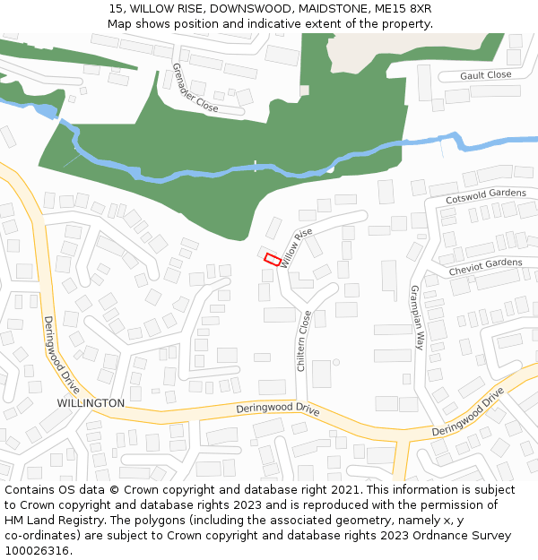 15, WILLOW RISE, DOWNSWOOD, MAIDSTONE, ME15 8XR: Location map and indicative extent of plot