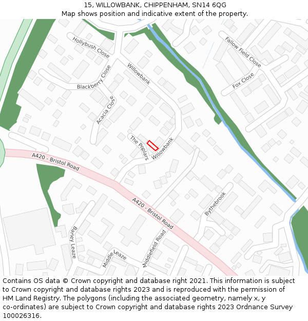 15, WILLOWBANK, CHIPPENHAM, SN14 6QG: Location map and indicative extent of plot