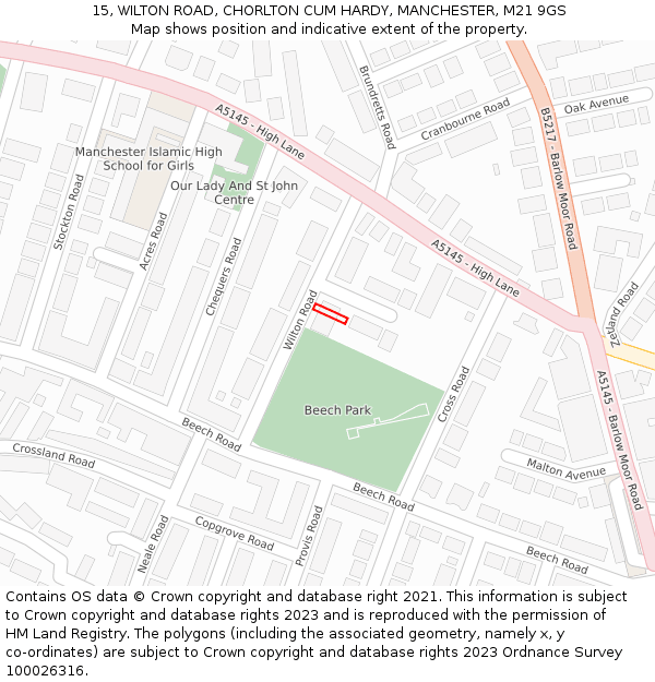 15, WILTON ROAD, CHORLTON CUM HARDY, MANCHESTER, M21 9GS: Location map and indicative extent of plot