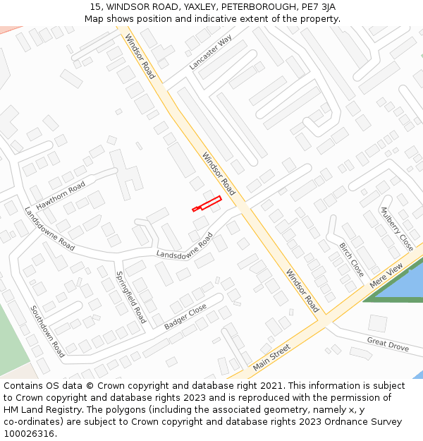 15, WINDSOR ROAD, YAXLEY, PETERBOROUGH, PE7 3JA: Location map and indicative extent of plot