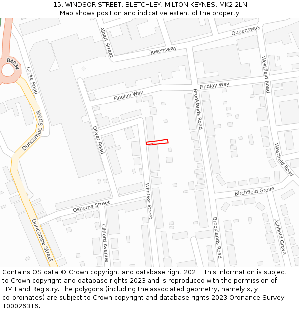 15, WINDSOR STREET, BLETCHLEY, MILTON KEYNES, MK2 2LN: Location map and indicative extent of plot
