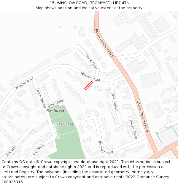 15, WINSLOW ROAD, BROMYARD, HR7 4TN: Location map and indicative extent of plot