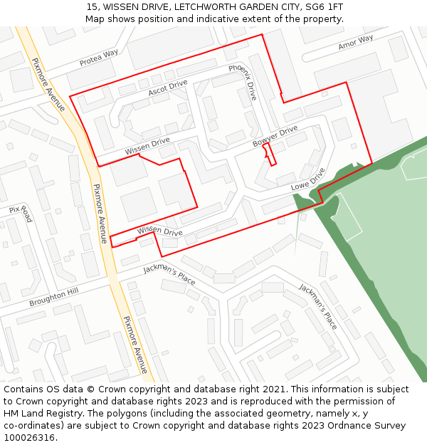 15, WISSEN DRIVE, LETCHWORTH GARDEN CITY, SG6 1FT: Location map and indicative extent of plot