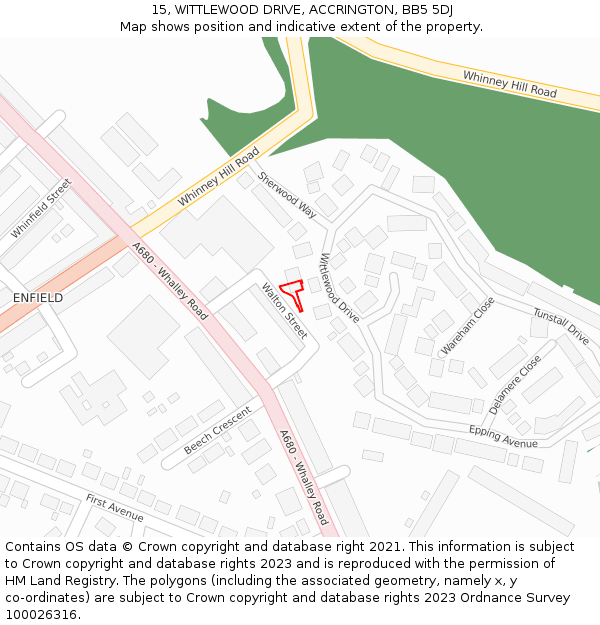 15, WITTLEWOOD DRIVE, ACCRINGTON, BB5 5DJ: Location map and indicative extent of plot