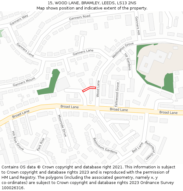 15, WOOD LANE, BRAMLEY, LEEDS, LS13 2NS: Location map and indicative extent of plot
