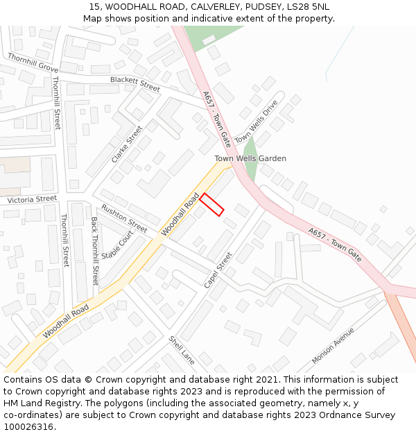 15, WOODHALL ROAD, CALVERLEY, PUDSEY, LS28 5NL: Location map and indicative extent of plot