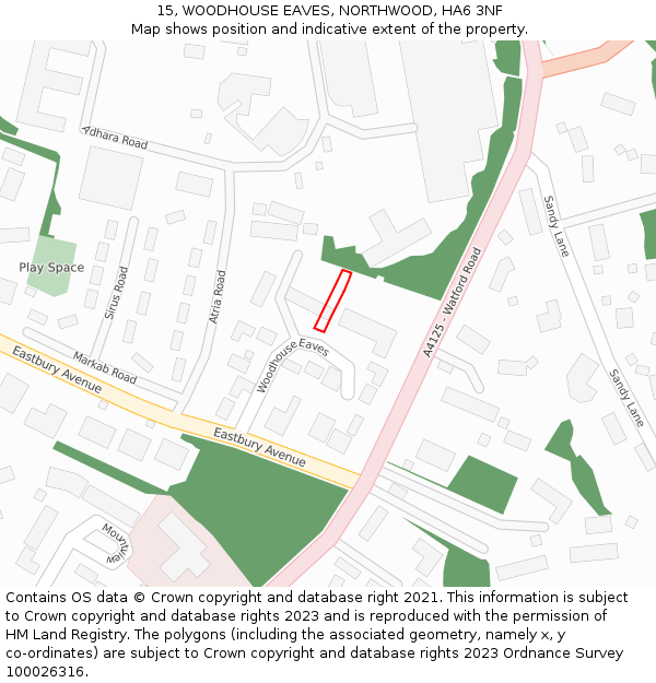 15, WOODHOUSE EAVES, NORTHWOOD, HA6 3NF: Location map and indicative extent of plot