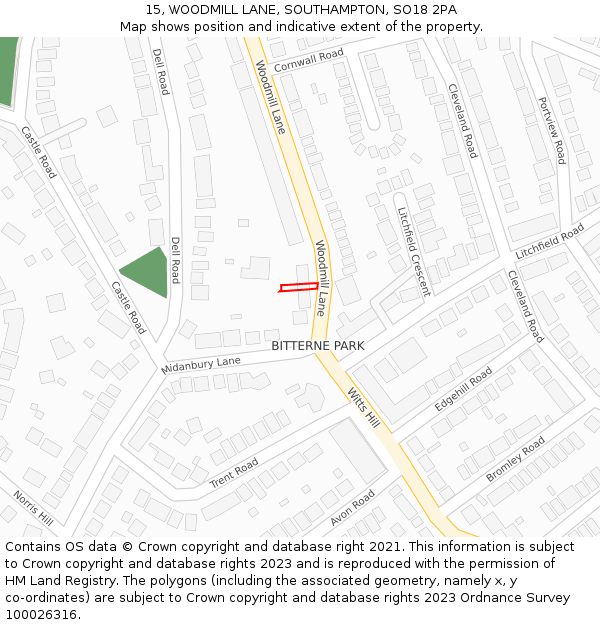 15, WOODMILL LANE, SOUTHAMPTON, SO18 2PA: Location map and indicative extent of plot