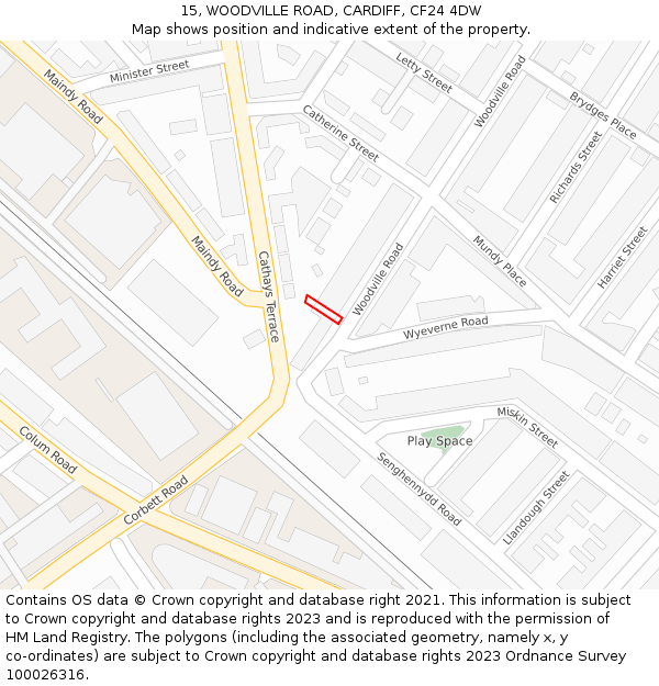15, WOODVILLE ROAD, CARDIFF, CF24 4DW: Location map and indicative extent of plot