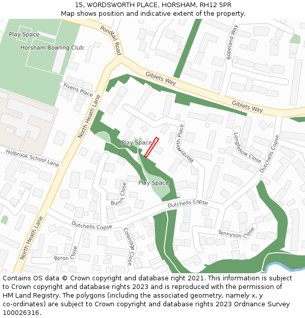 15, WORDSWORTH PLACE, HORSHAM, RH12 5PR: Location map and indicative extent of plot