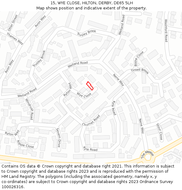 15, WYE CLOSE, HILTON, DERBY, DE65 5LH: Location map and indicative extent of plot