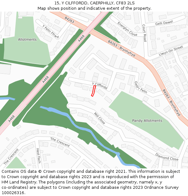 15, Y CILFFORDD, CAERPHILLY, CF83 2LS: Location map and indicative extent of plot