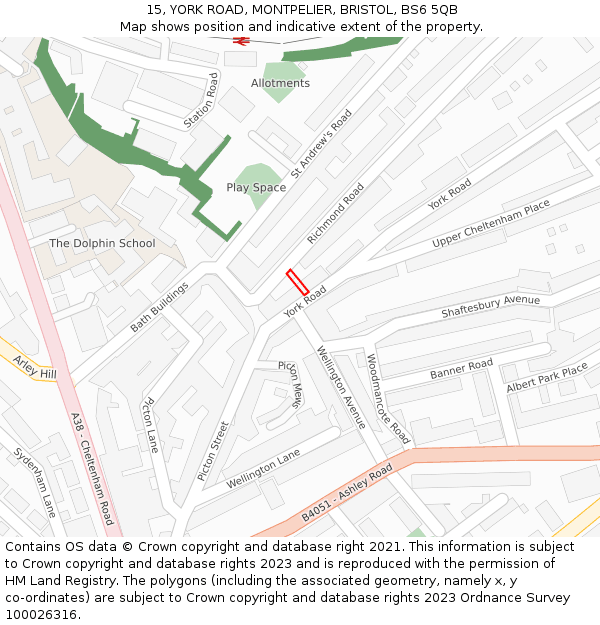 15, YORK ROAD, MONTPELIER, BRISTOL, BS6 5QB: Location map and indicative extent of plot
