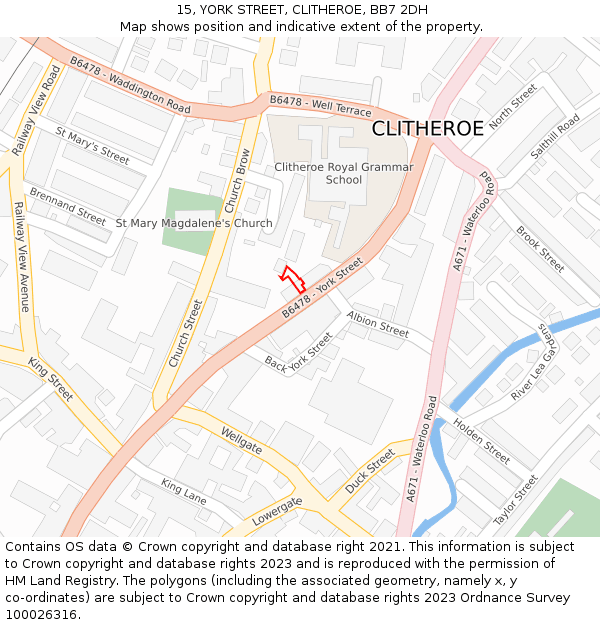 15, YORK STREET, CLITHEROE, BB7 2DH: Location map and indicative extent of plot
