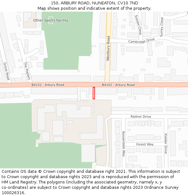 150, ARBURY ROAD, NUNEATON, CV10 7ND: Location map and indicative extent of plot