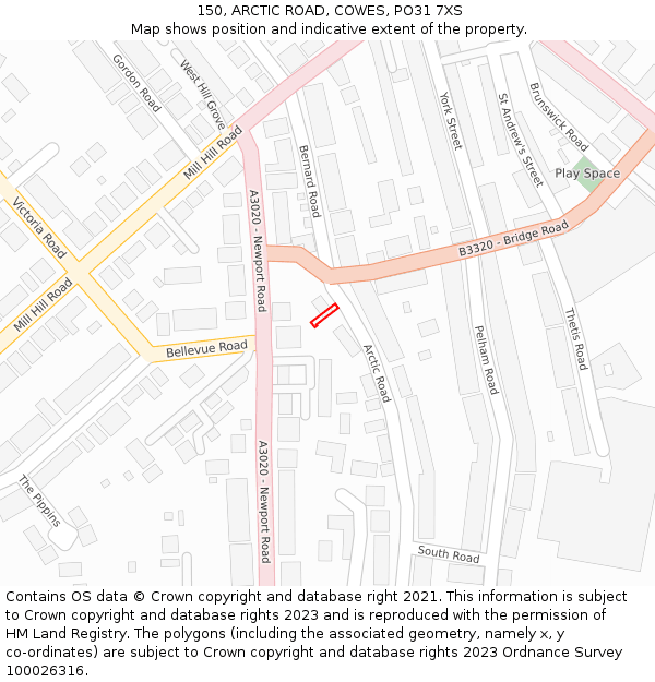150, ARCTIC ROAD, COWES, PO31 7XS: Location map and indicative extent of plot