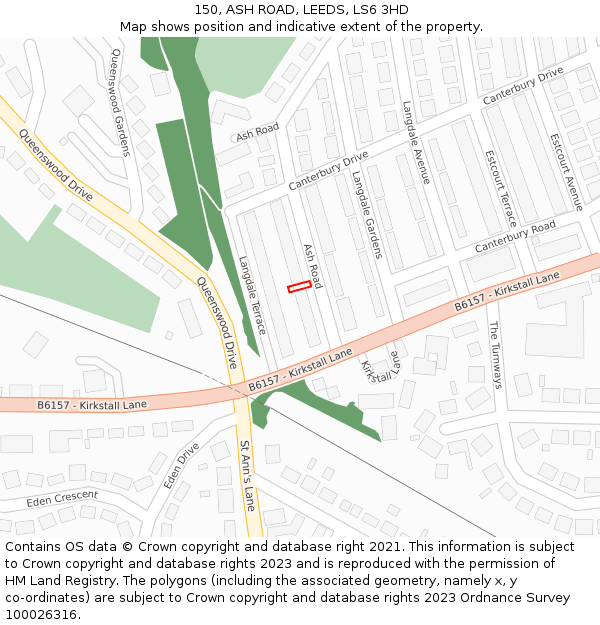 150, ASH ROAD, LEEDS, LS6 3HD: Location map and indicative extent of plot