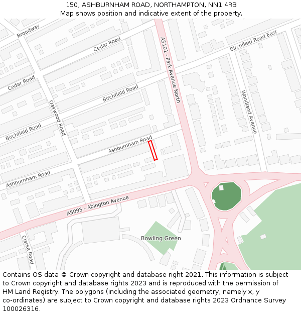 150, ASHBURNHAM ROAD, NORTHAMPTON, NN1 4RB: Location map and indicative extent of plot