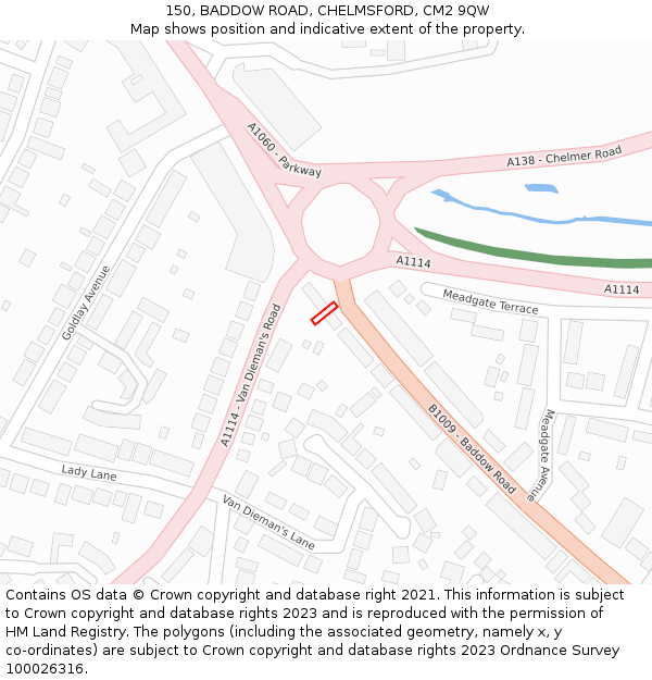 150, BADDOW ROAD, CHELMSFORD, CM2 9QW: Location map and indicative extent of plot