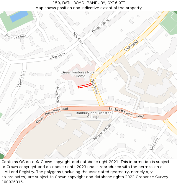 150, BATH ROAD, BANBURY, OX16 0TT: Location map and indicative extent of plot