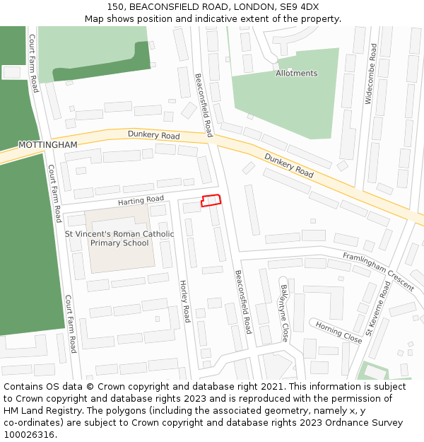 150, BEACONSFIELD ROAD, LONDON, SE9 4DX: Location map and indicative extent of plot
