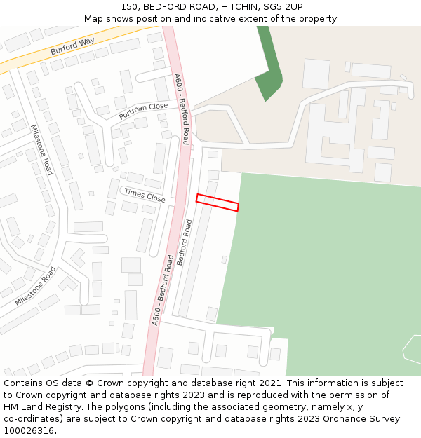 150, BEDFORD ROAD, HITCHIN, SG5 2UP: Location map and indicative extent of plot
