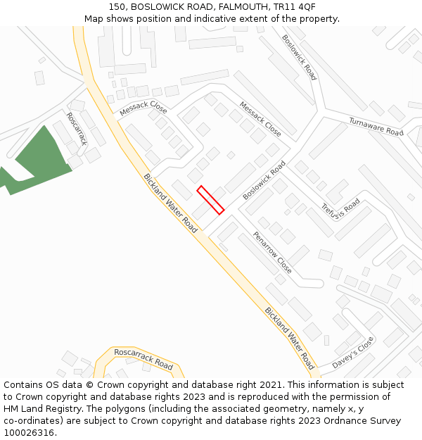 150, BOSLOWICK ROAD, FALMOUTH, TR11 4QF: Location map and indicative extent of plot