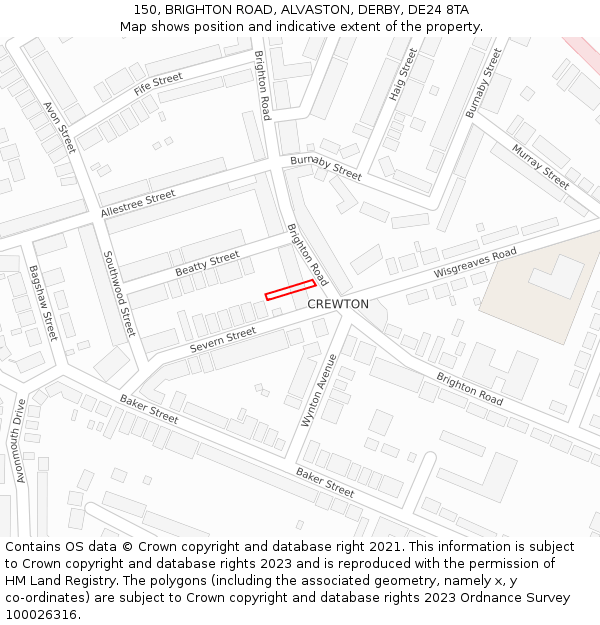 150, BRIGHTON ROAD, ALVASTON, DERBY, DE24 8TA: Location map and indicative extent of plot