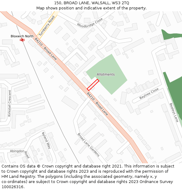 150, BROAD LANE, WALSALL, WS3 2TQ: Location map and indicative extent of plot