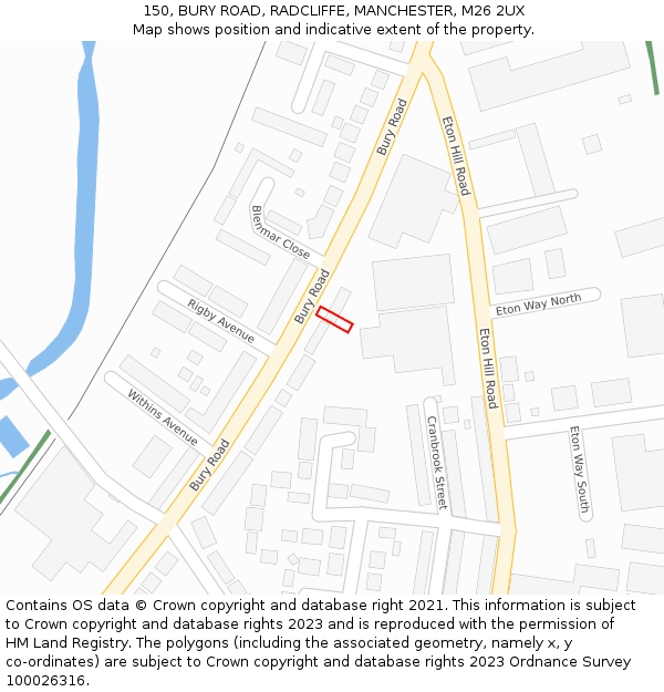 150, BURY ROAD, RADCLIFFE, MANCHESTER, M26 2UX: Location map and indicative extent of plot