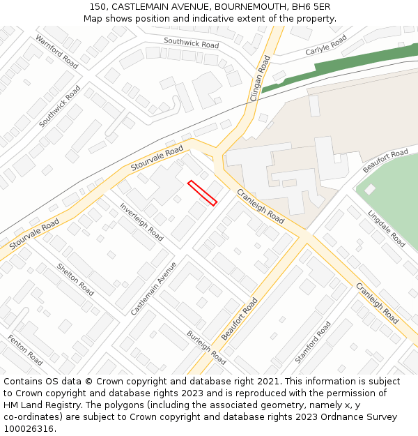 150, CASTLEMAIN AVENUE, BOURNEMOUTH, BH6 5ER: Location map and indicative extent of plot