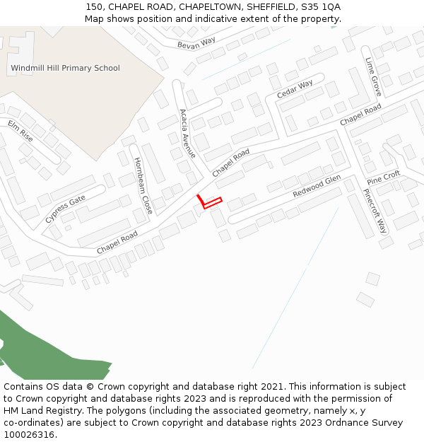 150, CHAPEL ROAD, CHAPELTOWN, SHEFFIELD, S35 1QA: Location map and indicative extent of plot