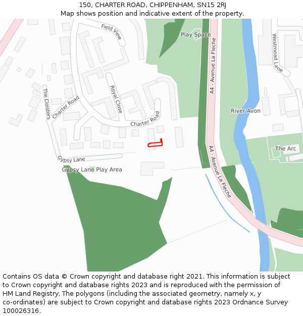 150, CHARTER ROAD, CHIPPENHAM, SN15 2RJ: Location map and indicative extent of plot