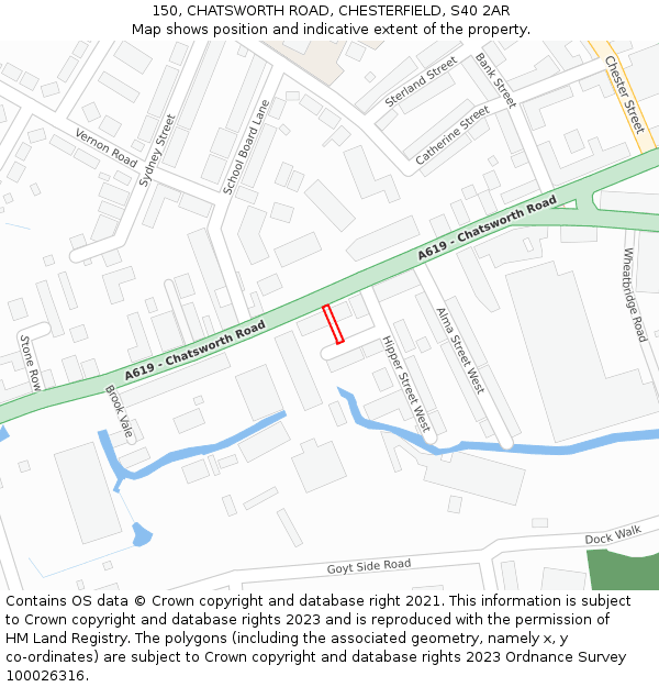 150, CHATSWORTH ROAD, CHESTERFIELD, S40 2AR: Location map and indicative extent of plot