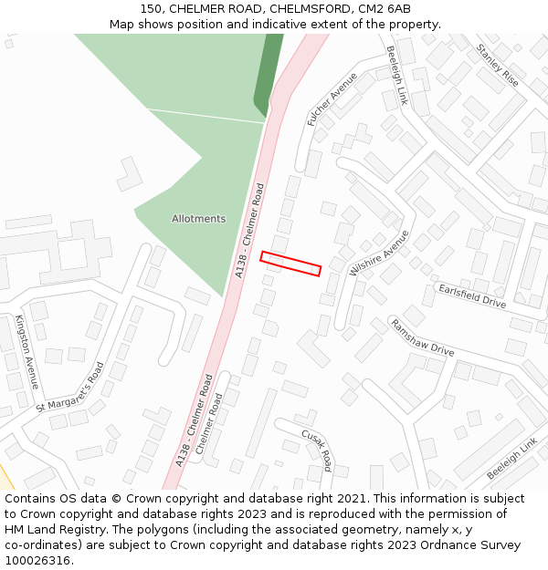 150, CHELMER ROAD, CHELMSFORD, CM2 6AB: Location map and indicative extent of plot