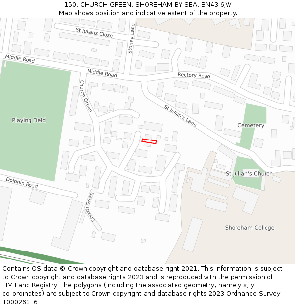 150, CHURCH GREEN, SHOREHAM-BY-SEA, BN43 6JW: Location map and indicative extent of plot