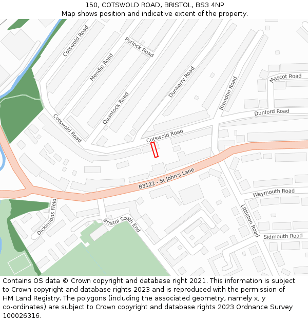 150, COTSWOLD ROAD, BRISTOL, BS3 4NP: Location map and indicative extent of plot