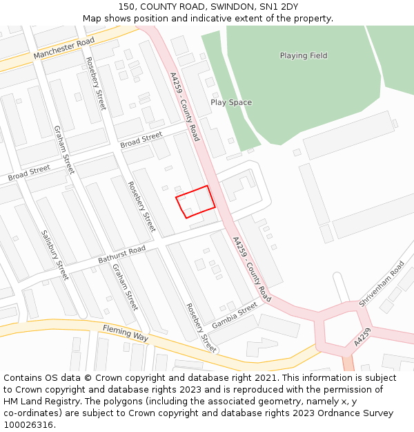 150, COUNTY ROAD, SWINDON, SN1 2DY: Location map and indicative extent of plot