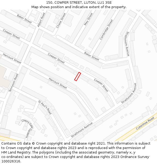 150, COWPER STREET, LUTON, LU1 3SE: Location map and indicative extent of plot
