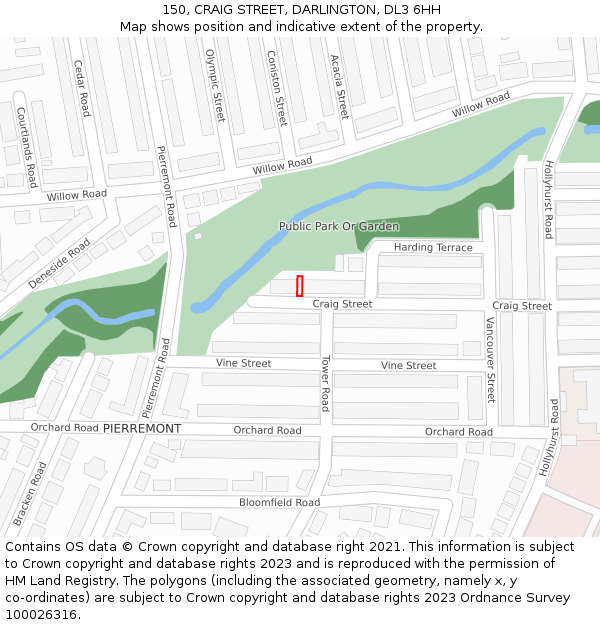 150, CRAIG STREET, DARLINGTON, DL3 6HH: Location map and indicative extent of plot