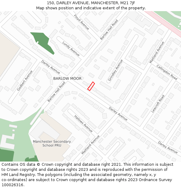 150, DARLEY AVENUE, MANCHESTER, M21 7JF: Location map and indicative extent of plot