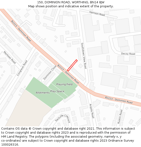 150, DOMINION ROAD, WORTHING, BN14 8JW: Location map and indicative extent of plot