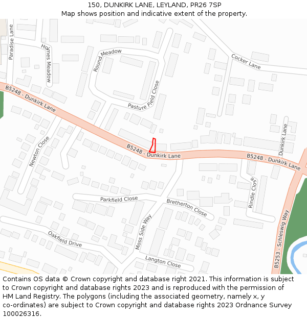 150, DUNKIRK LANE, LEYLAND, PR26 7SP: Location map and indicative extent of plot