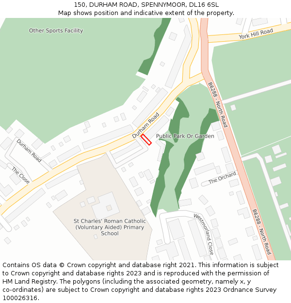 150, DURHAM ROAD, SPENNYMOOR, DL16 6SL: Location map and indicative extent of plot