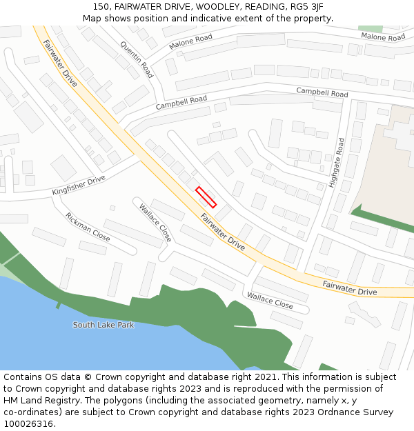 150, FAIRWATER DRIVE, WOODLEY, READING, RG5 3JF: Location map and indicative extent of plot