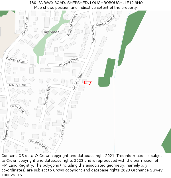 150, FAIRWAY ROAD, SHEPSHED, LOUGHBOROUGH, LE12 9HQ: Location map and indicative extent of plot
