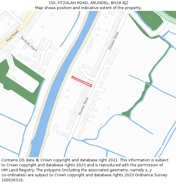 150, FITZALAN ROAD, ARUNDEL, BN18 9JZ: Location map and indicative extent of plot