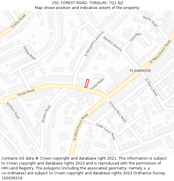 150, FOREST ROAD, TORQUAY, TQ1 4JZ: Location map and indicative extent of plot
